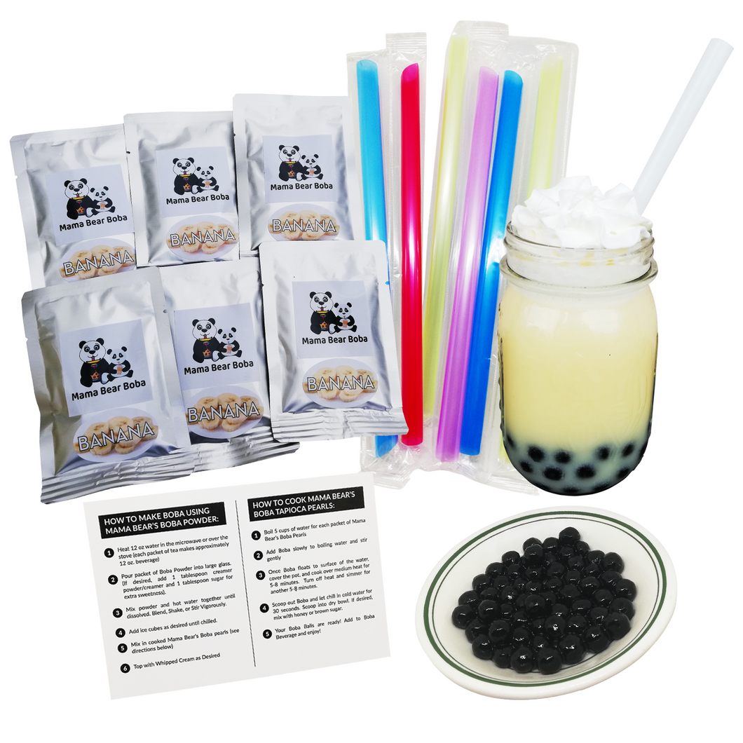 Instant Boba Kit BANANA Flavor Boba Bubble Tea Kit - Make Your Own DIY