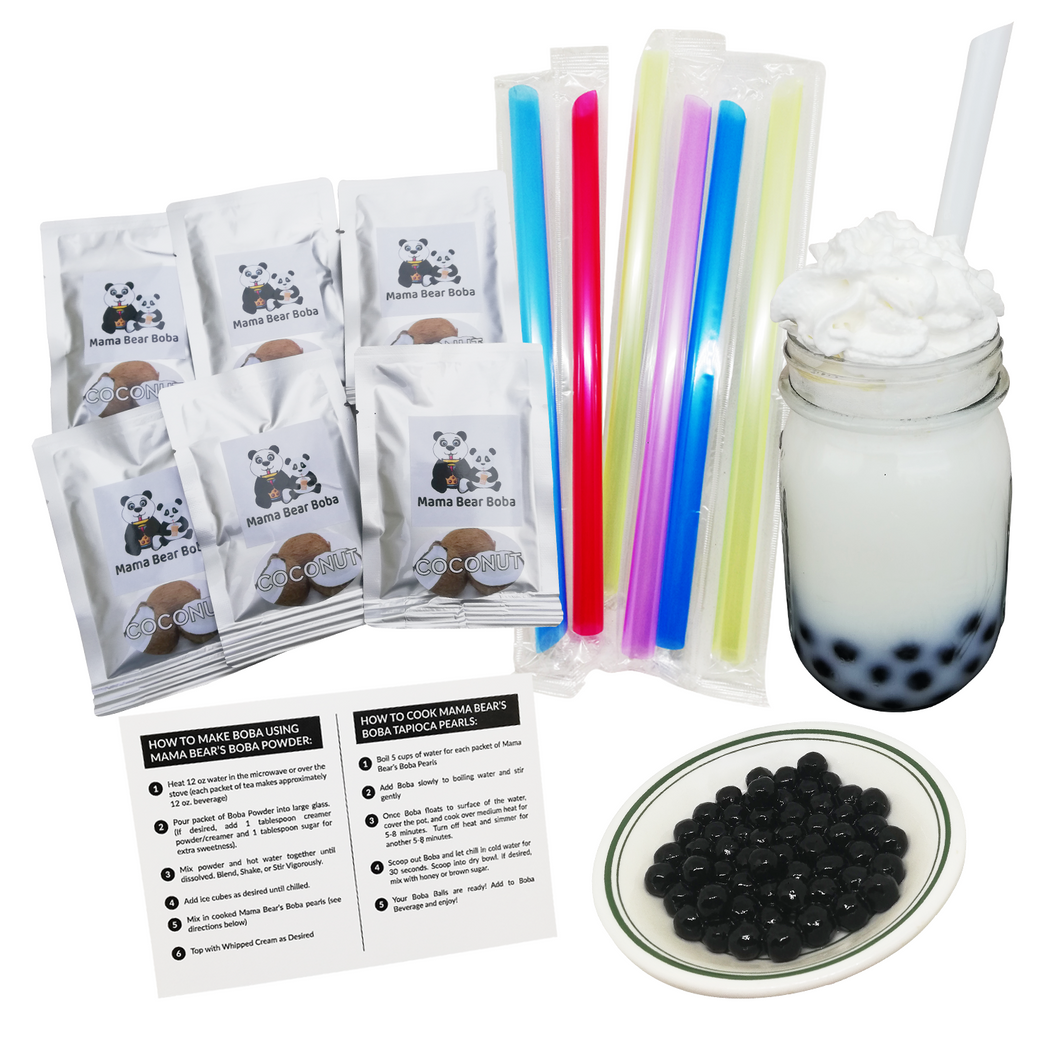 Instant Boba Kit COCONUT Flavor Boba Bubble Tea Kit - Make Your Own DIY