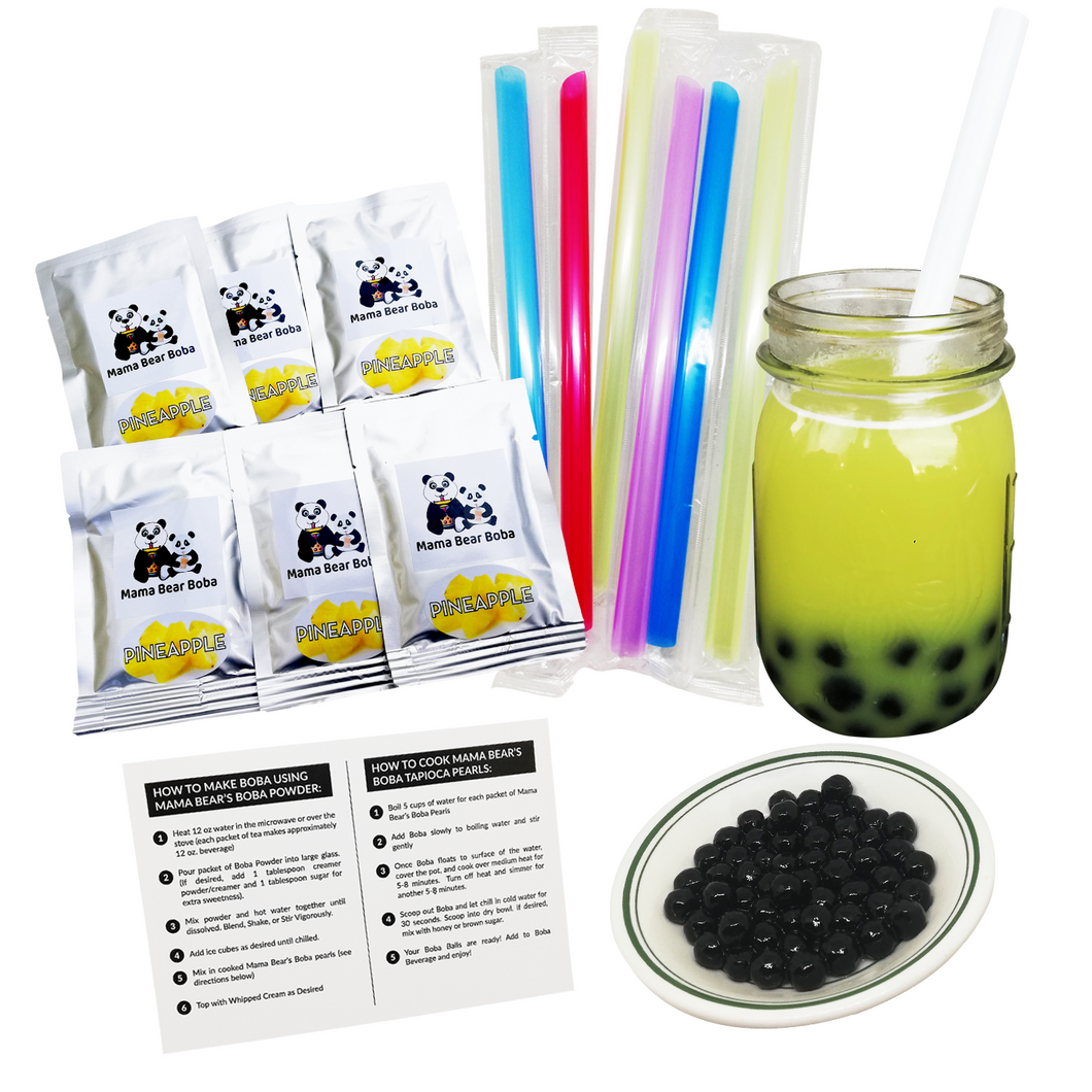 Instant Boba Kit PINEAPPLE Flavor Boba Bubble Tea Kit - Make Your Own DIY