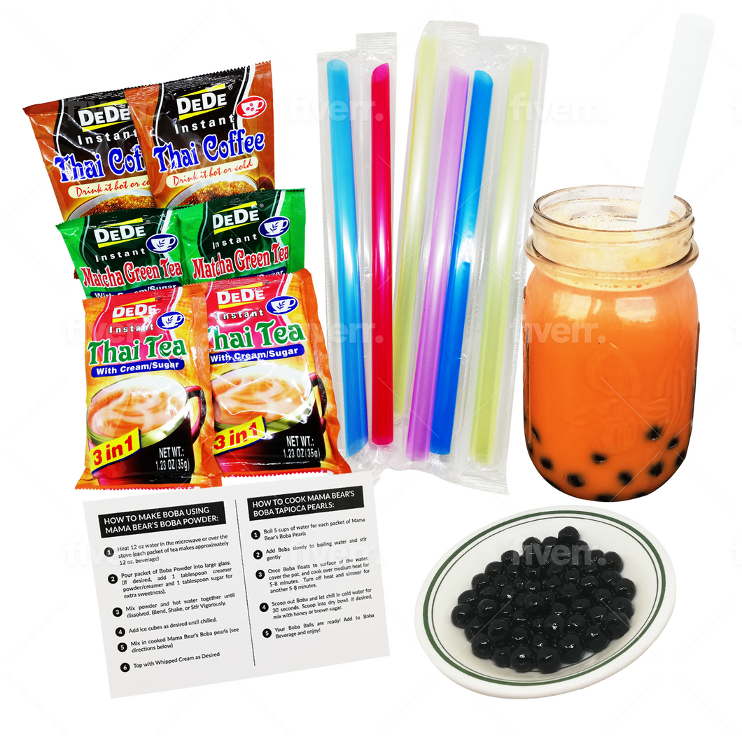 Instant Boba Kit DeDe THAI SAMPLER Boba Bubble Tea Kit - Make Your Own DIY